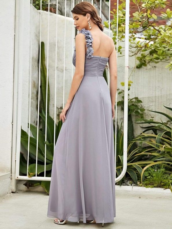 Chiffon One Shoulder Maxi Long Bridesmaid Dresses for Women - Grey