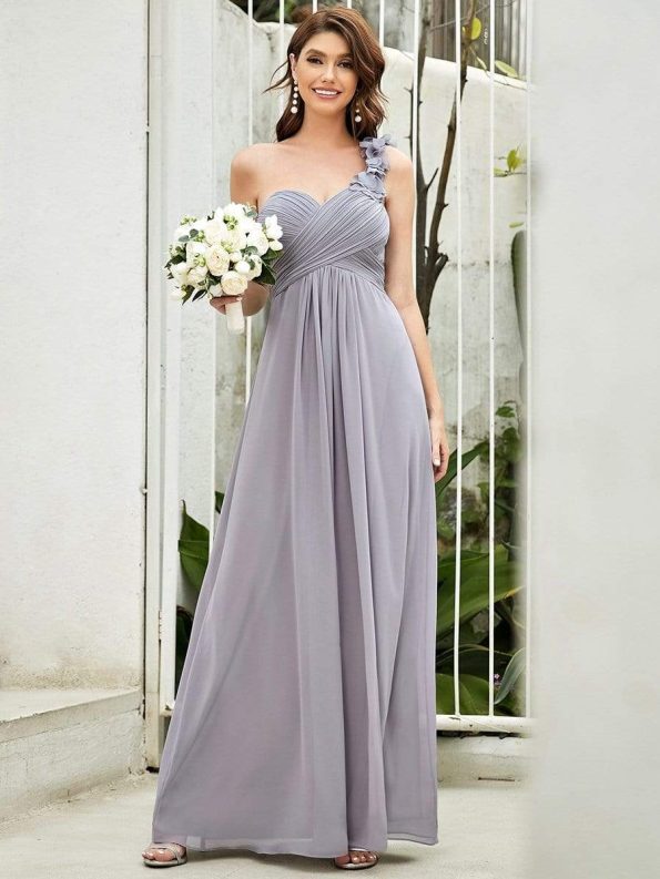 Chiffon One Shoulder Maxi Long Bridesmaid Dresses for Women - Grey