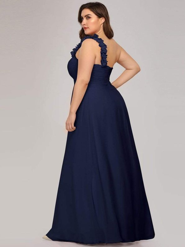 Sweet Pleated Bodice One Shoulder Chiffon Bridesmaid Dress - Navy Blue