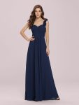 Sweet Pleated Bodice One Shoulder Chiffon Bridesmaid Dress – Navy Blue