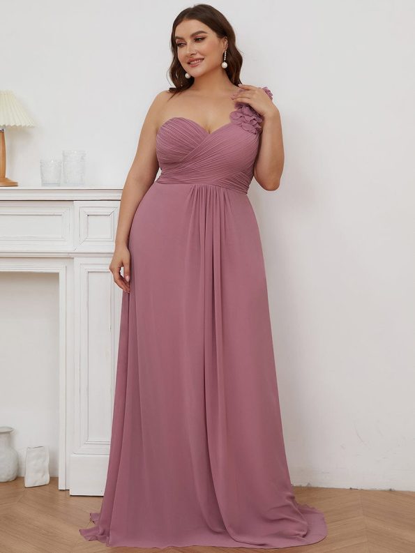 Chiffon One Shoulder Maxi Long Bridesmaid Dresses for Women - Purple Orchid