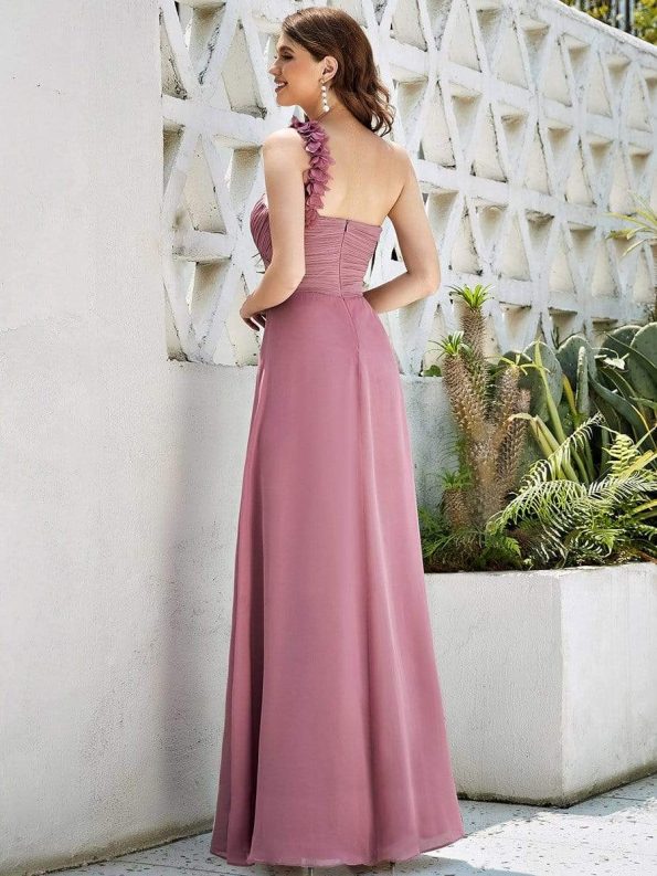 Chiffon One Shoulder Maxi Long Bridesmaid Dresses for Women - Purple Orchid