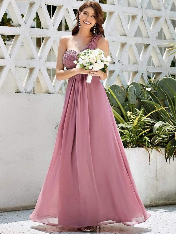 Chiffon One Shoulder Maxi Long Bridesmaid Dresses for Women - Purple Orchid