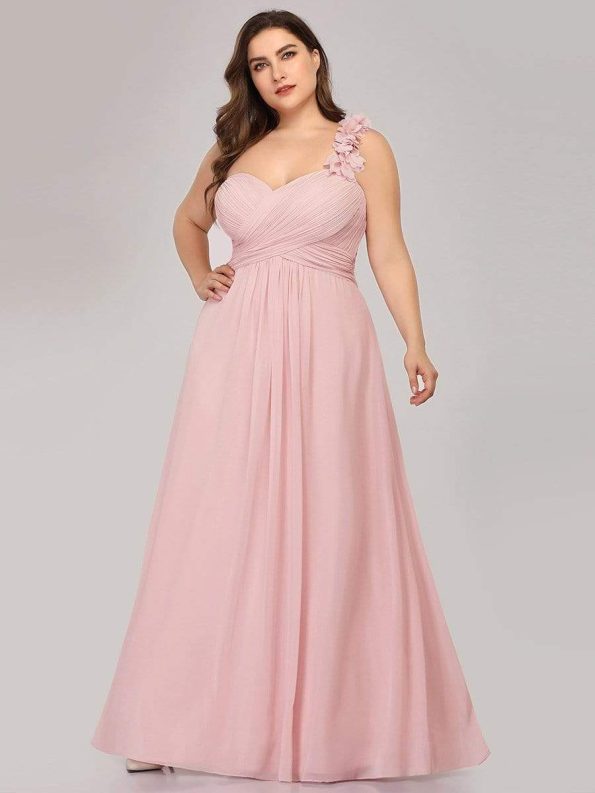 Sweet Pleated Bodice One Shoulder Chiffon Bridesmaid Dress - Pink