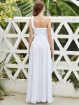 Chiffon One Shoulder Maxi Long Bridesmaid Dresses for Women – White