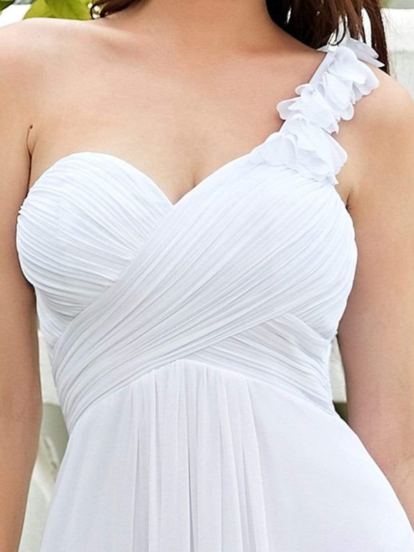 Chiffon One Shoulder Maxi Long Bridesmaid Dresses for Women - White