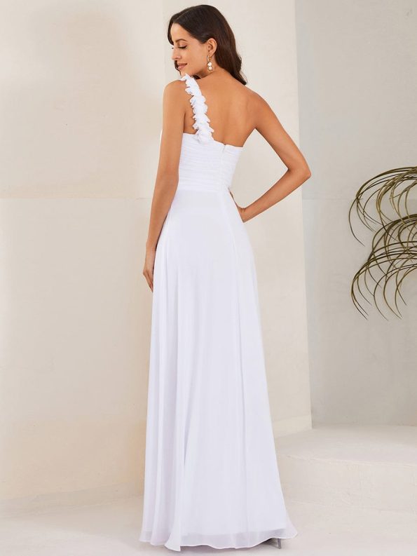 Sweet Pleated Bodice One Shoulder Chiffon Bridesmaid Dress - White