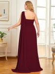 Pleated One Shoulder Long Chiffon Formal Evening Dress – Burgundy