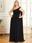 Pleated One Shoulder Long Chiffon Formal Evening Dress – Black