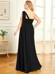 Pleated One Shoulder Long Chiffon Formal Evening Dress – Black