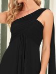 Pleated One Shoulder Long Chiffon Formal Evening Dress – Black