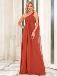 Pleated Chiffon One Shoulder Long Evening Dress – Burnt Orange