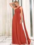 Pleated Chiffon One Shoulder Long Evening Dress – Burnt Orange