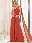 Pleated Chiffon One Shoulder Long Evening Dress - Burnt Orange