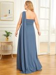 Pleated Chiffon One Shoulder Long Evening Dress – Dusty Navy