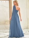 Pleated One Shoulder Long Chiffon Formal Evening Dress – Dusty Navy