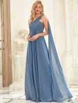 Pleated One Shoulder Long Chiffon Formal Evening Dress – Dusty Navy