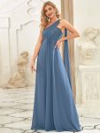 Pleated One Shoulder Long Chiffon Formal Evening Dress – Dusty Navy