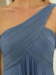 Pleated One Shoulder Long Chiffon Formal Evening Dress – Dusty Navy