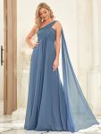 Pleated One Shoulder Long Chiffon Formal Evening Dress – Dusty Navy