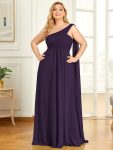 Pleated One Shoulder Long Chiffon Formal Evening Dress – Dark Purple