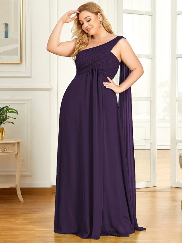 Pleated One Shoulder Long Chiffon Formal Evening Dress - Dark Purple