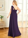 Pleated One Shoulder Long Chiffon Formal Evening Dress – Dark Purple