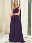 Pleated One Shoulder Long Chiffon Formal Evening Dress - Dark Purple