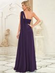 Pleated One Shoulder Long Chiffon Formal Evening Dress – Dark Purple