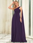 Pleated One Shoulder Long Chiffon Formal Evening Dress – Dark Purple