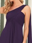 Pleated One Shoulder Long Chiffon Formal Evening Dress – Dark Purple