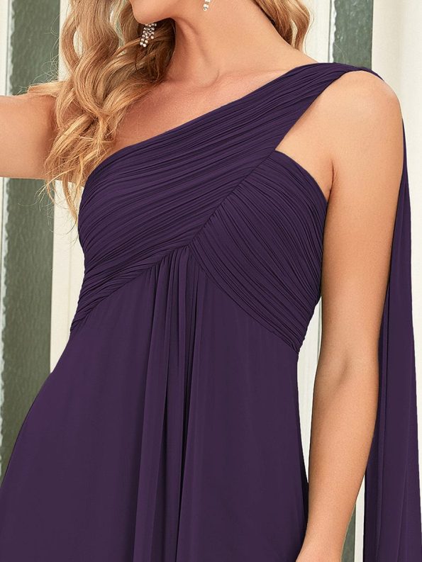 Pleated One Shoulder Long Chiffon Formal Evening Dress - Dark Purple