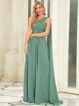 Pleated Chiffon One Shoulder Long Evening Dress – Green Bean