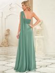 Pleated Chiffon One Shoulder Long Evening Dress – Green Bean