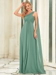 Pleated Chiffon One Shoulder Long Evening Dress – Green Bean