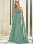 Pleated Chiffon One Shoulder Long Evening Dress – Green Bean