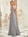 Pleated One Shoulder Long Chiffon Formal Evening Dress – Grey