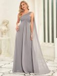 Pleated One Shoulder Long Chiffon Formal Evening Dress – Grey