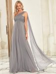 Pleated One Shoulder Long Chiffon Formal Evening Dress – Grey