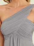 Pleated One Shoulder Long Chiffon Formal Evening Dress – Grey