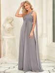 Pleated One Shoulder Long Chiffon Formal Evening Dress – Grey