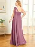 Pleated One Shoulder Long Chiffon Formal Evening Dress – Purple Orchid