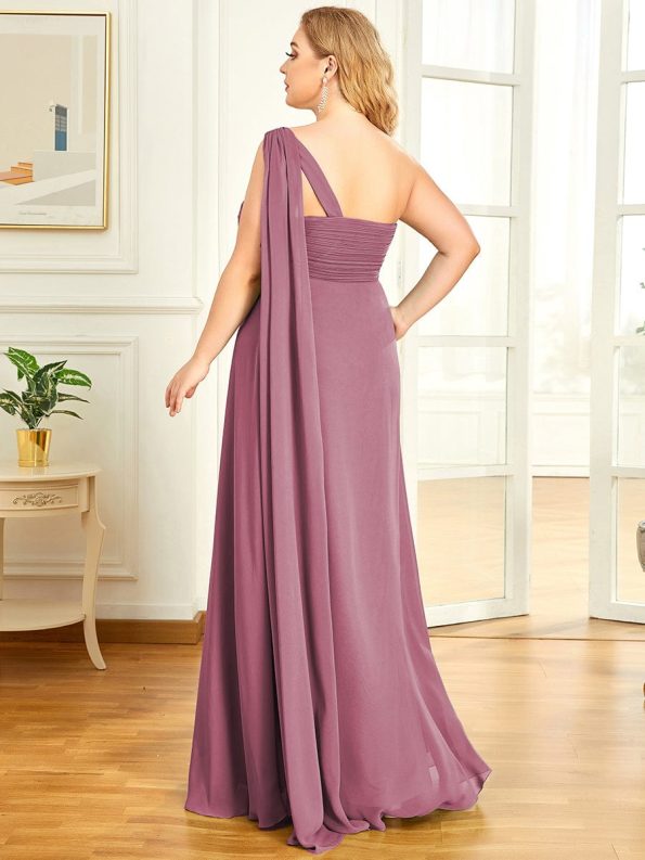 Pleated One Shoulder Long Chiffon Formal Evening Dress - Purple Orchid