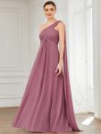 Pleated One Shoulder Long Chiffon Formal Evening Dress – Purple Orchid