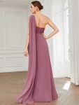 Pleated One Shoulder Long Chiffon Formal Evening Dress – Purple Orchid