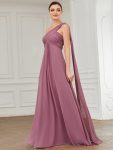 Pleated One Shoulder Long Chiffon Formal Evening Dress – Purple Orchid