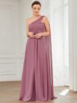 Pleated One Shoulder Long Chiffon Formal Evening Dress – Purple Orchid