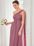 Pleated One Shoulder Long Chiffon Formal Evening Dress – Purple Orchid