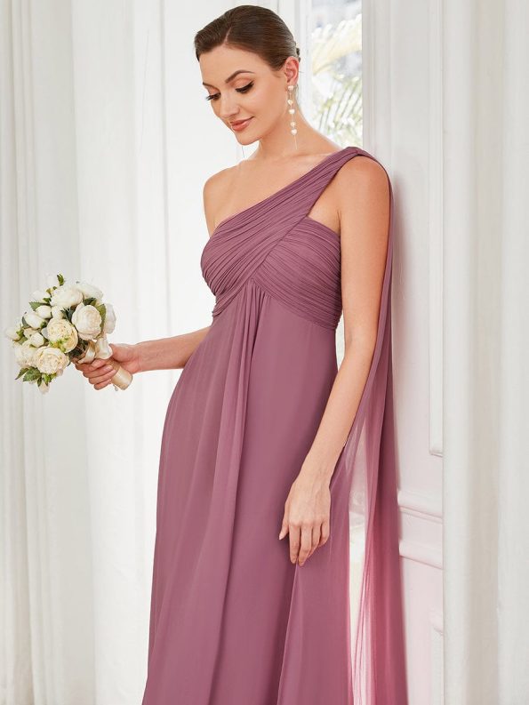 Pleated One Shoulder Long Chiffon Formal Evening Dress - Purple Orchid