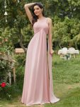 Pleated One Shoulder Long Chiffon Formal Evening Dress – Pink